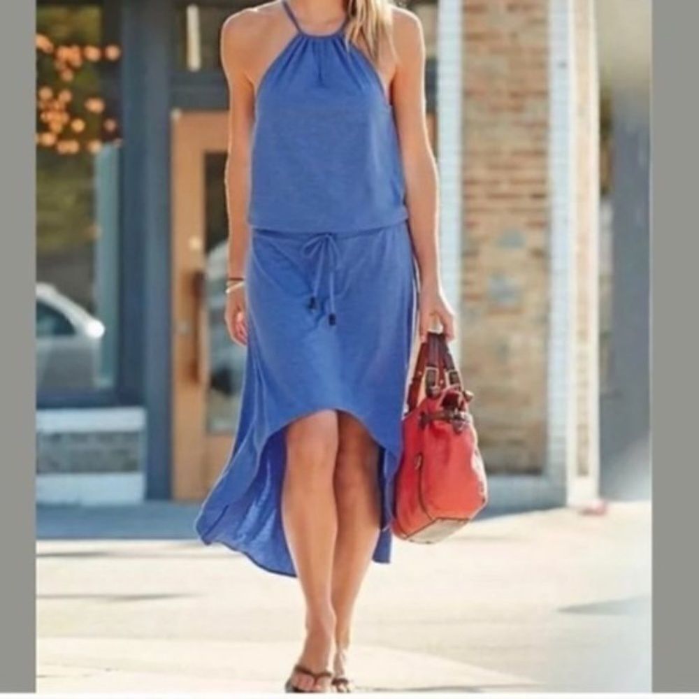 ATHLETA Blue Malti High Low Maxi Halter Dress XXS